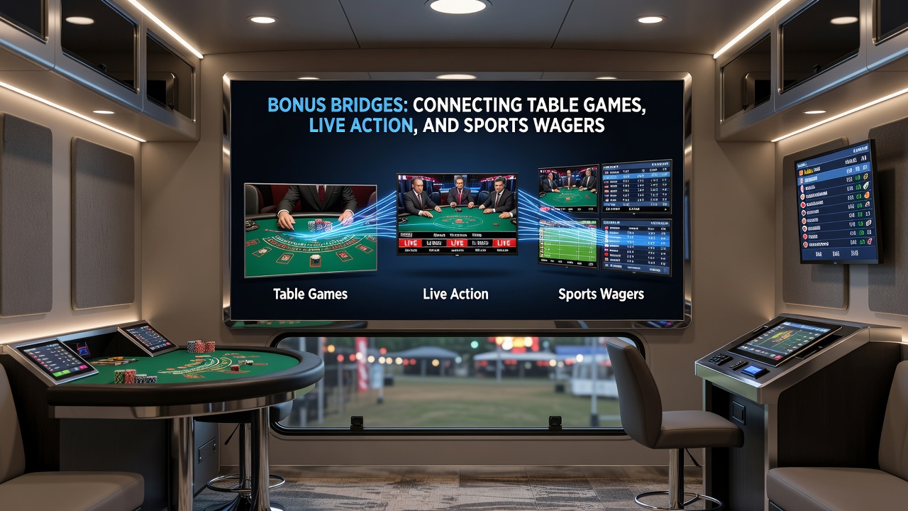 Smartphone screen displaying live dealer table transitioning to sports wager interface with active bonus meter