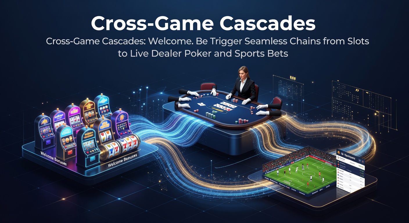 Vibrant online casino interface showing slot machines transitioning to live poker tables and sports betting odds, illustrating cross-game bonus flows