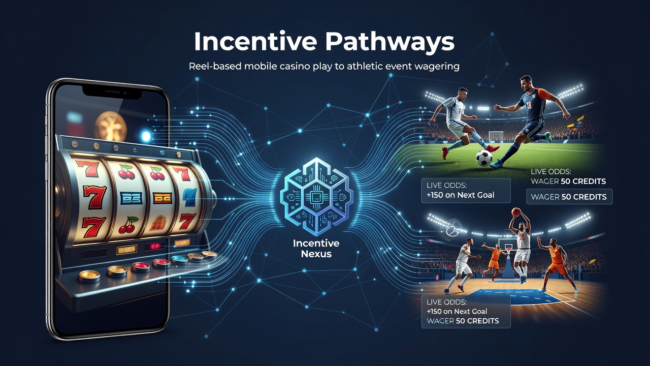 Mobile casino interface showing slot reels transitioning to sports betting odds