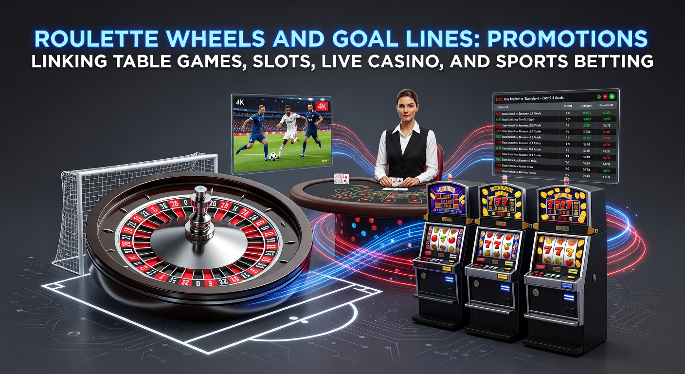 Vibrant roulette wheel spinning alongside a sports betting interface showing goal lines, illustrating integrated promotions in online gaming platforms