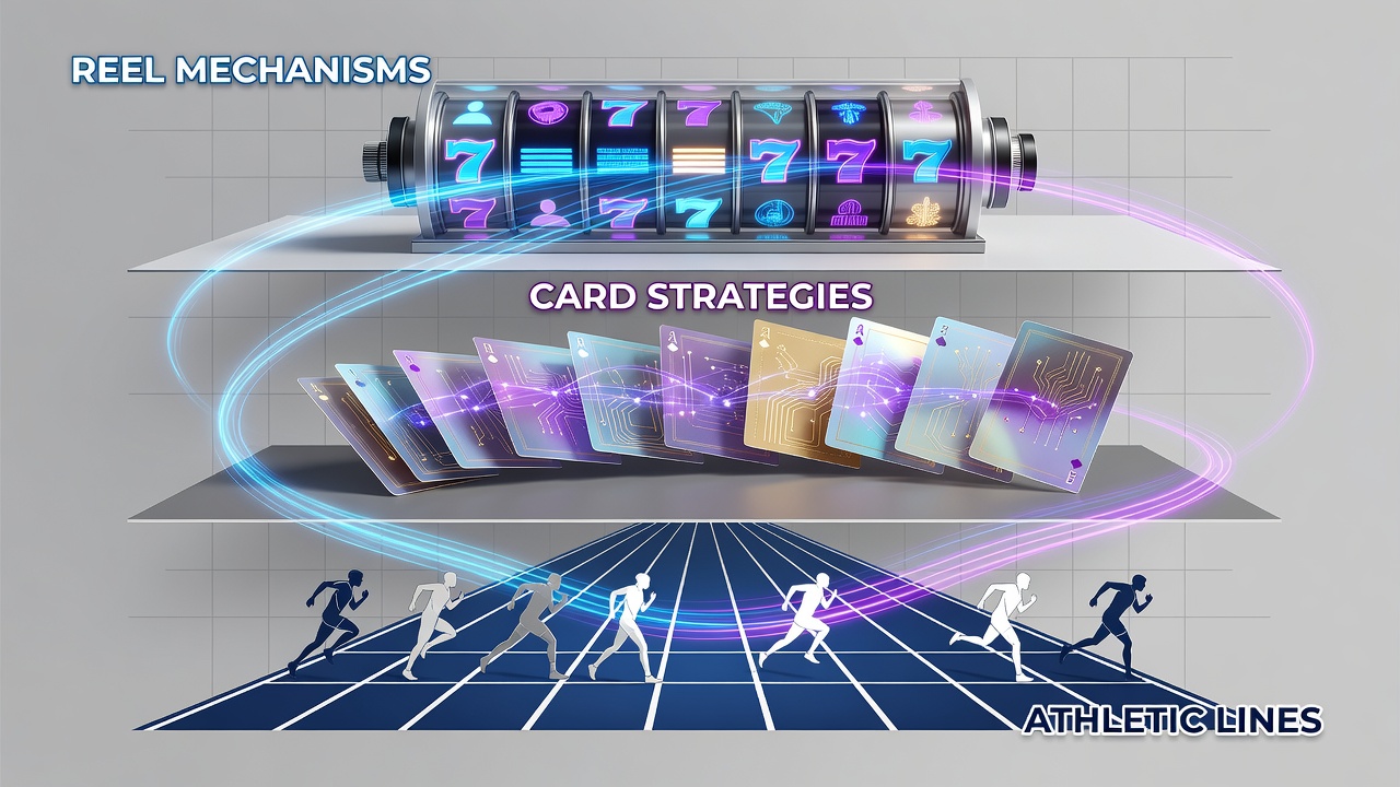 Infographic of layered bonus tiers connecting slot reels, poker tables, and live sports odds