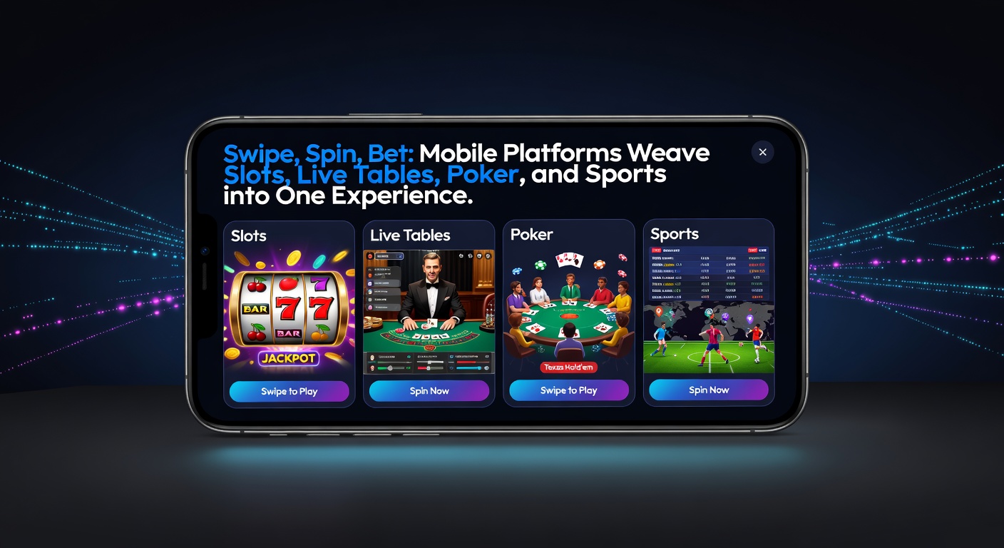Close-up of mobile app interface transitioning from poker table to live roulette wheel and soccer betting slip
